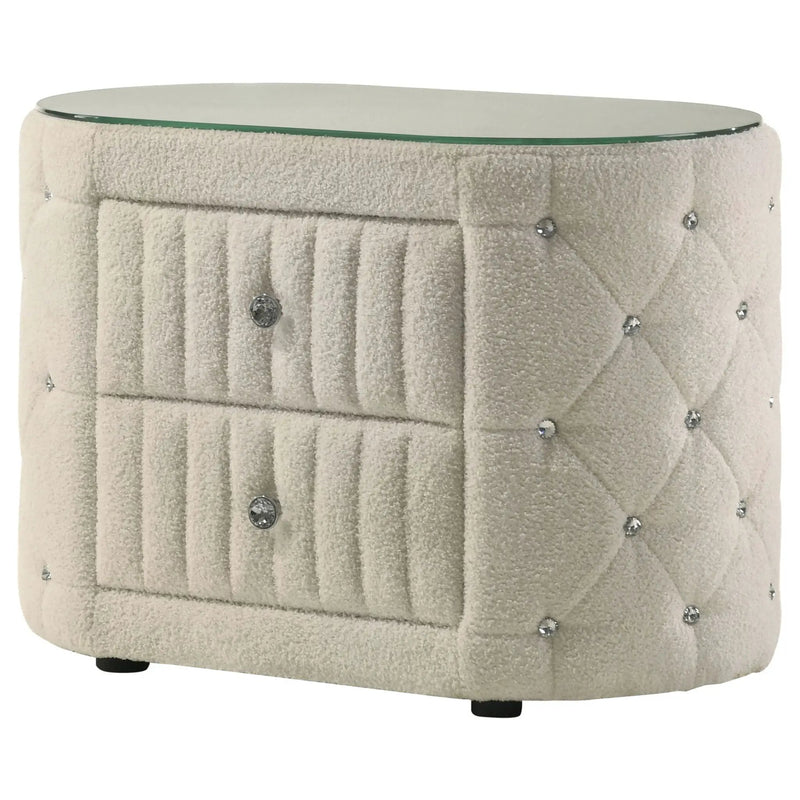 Sonya 2-drawer Upholstered Nightstand Bedside Table Ivory by Unique Piece Furniture