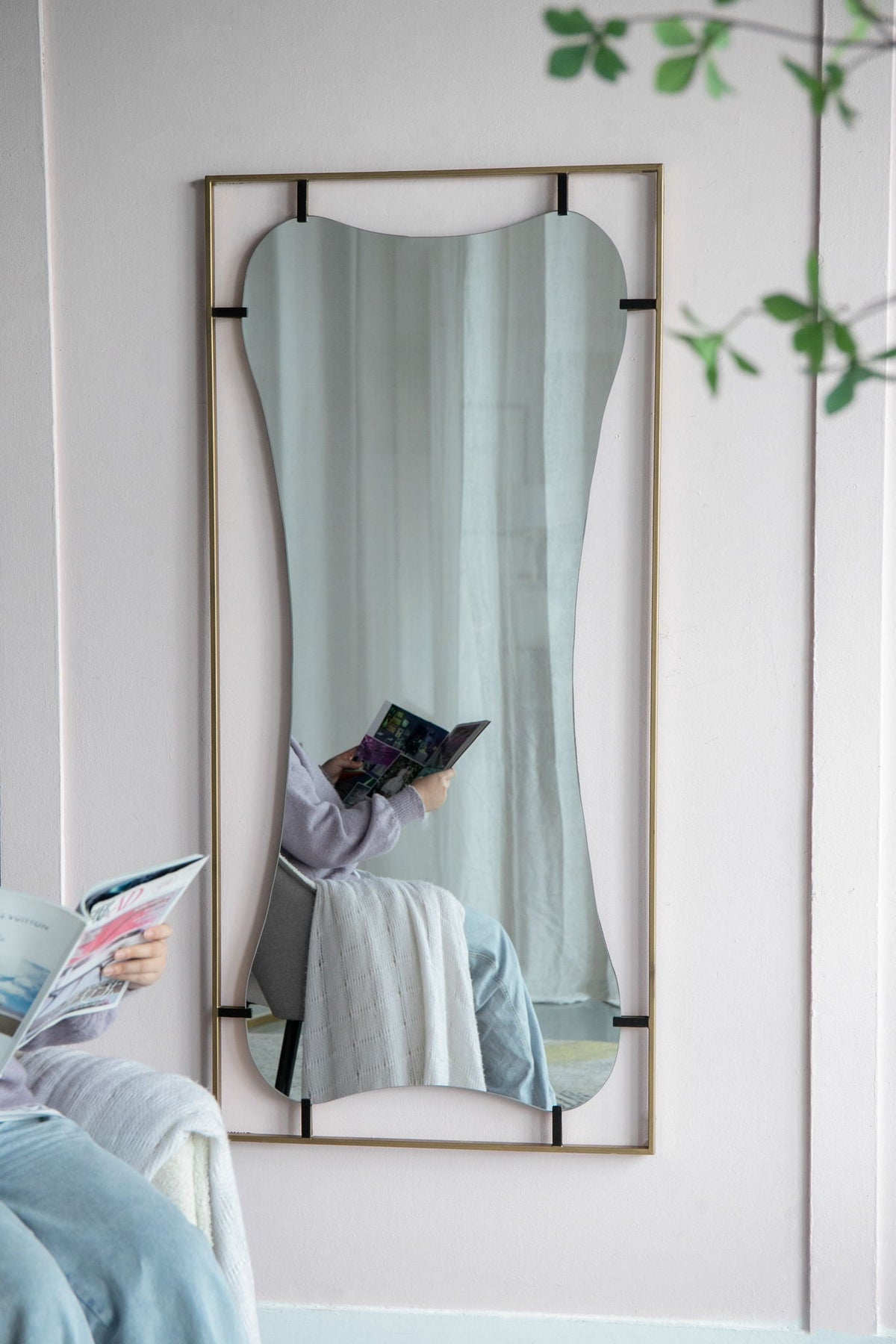 Gold Metal Frame Wall Mirror with Contemporary Design, photo 15 of 28
