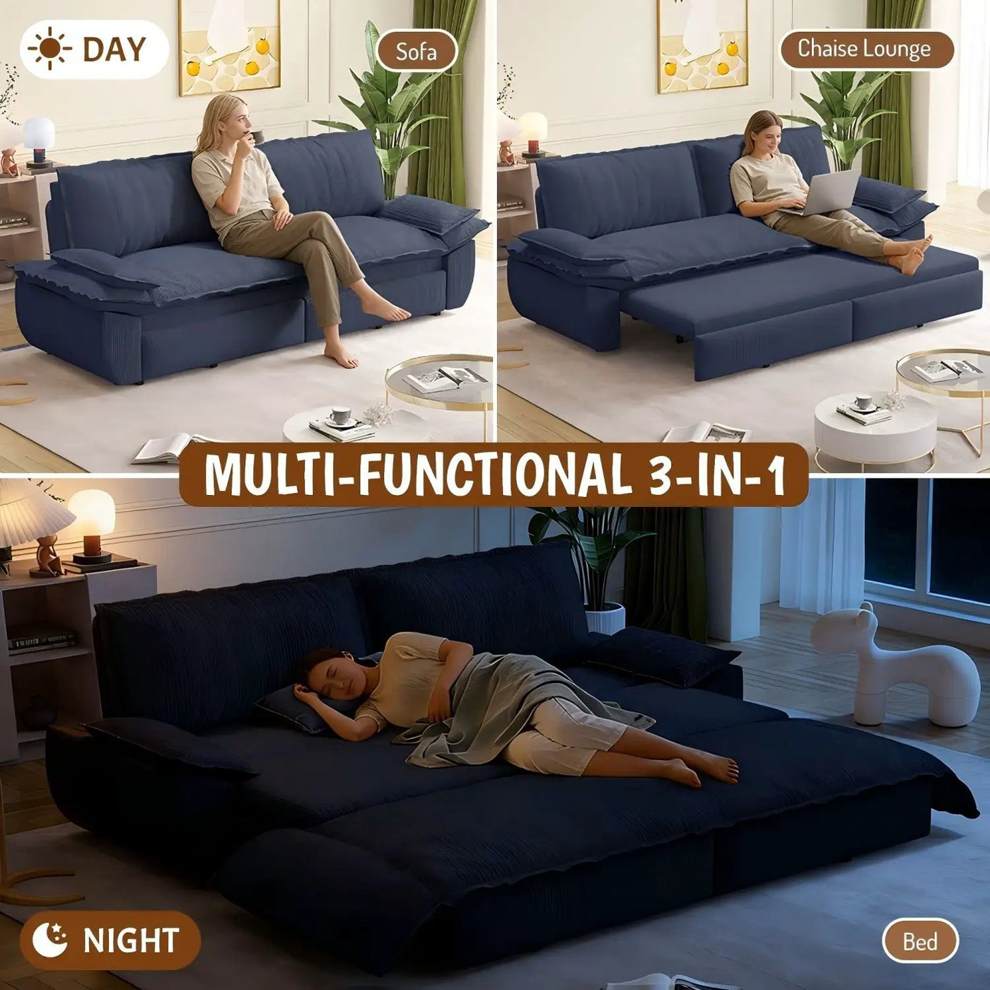 Queen Pull Out Bed, 3 In 1 Convertible Sleeper Sofa by HouseOfZazla