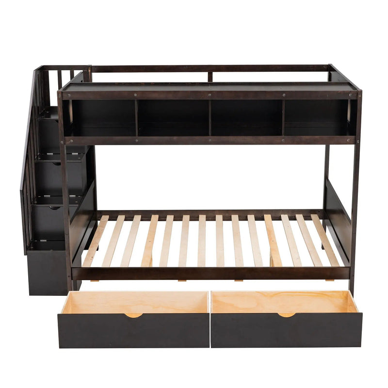 Bunk Bed With Shelfs, Storage Staircase And 2 Drawers by HouseOfZazla