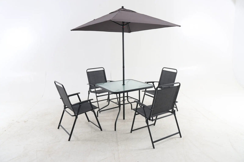 Outdoor Patio Dining Set For 4 People, Metal Patio Furniture Table And Chair Set With Umbrella - Black by HouseOfZazla