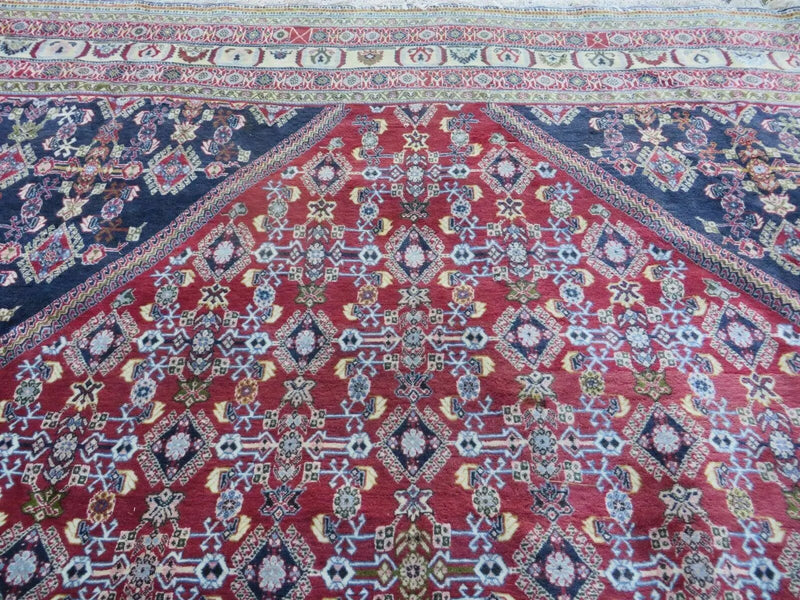 Oversized Persian Shiraz Tribal Rug 13x19, Palace Sized Oriental Carpet, Handmade Hand-Knotted X Large Rug, Red Blue Cream, Allover Herati Pattern by Jewel Rugs