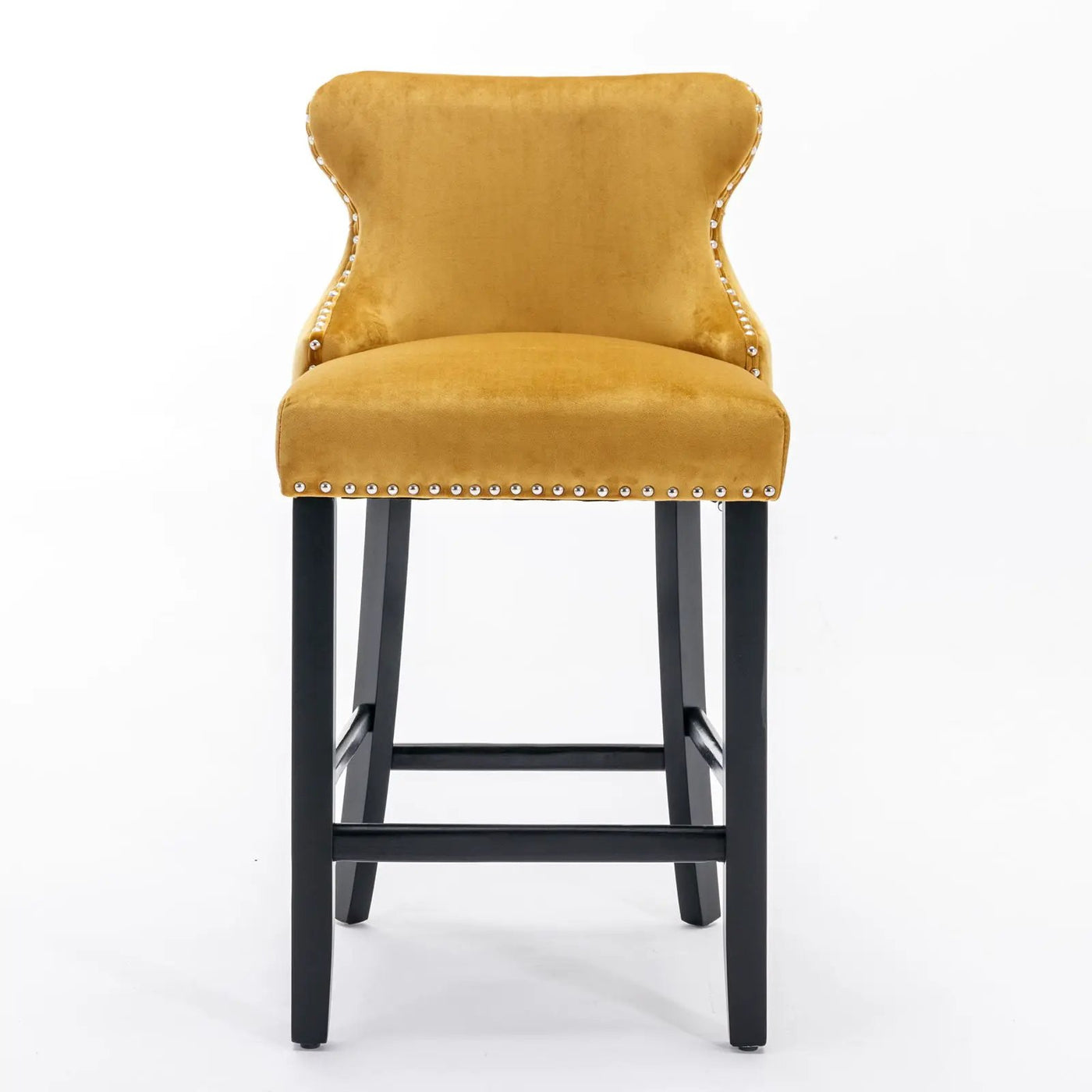 Contemporary Upholstered Wing-Back Barstools With Button Tufted Decoration And Wooden Legs, And Nailhead Trim, Leisure Style Bar Chairs, Bar Stools (Set of 2) by HouseOfZazla