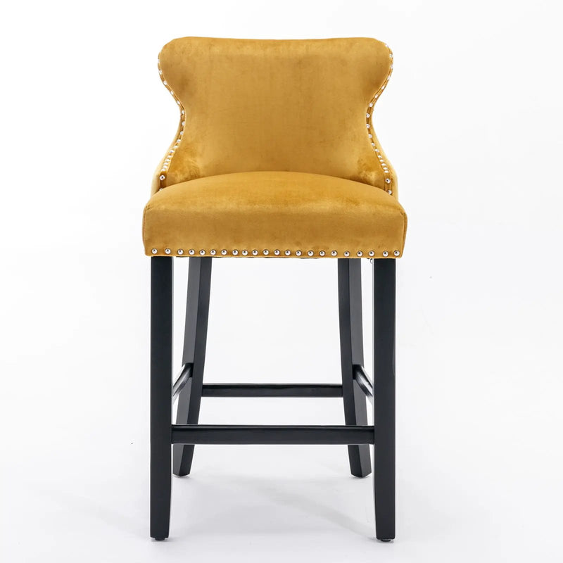 Contemporary Upholstered Wing-Back Barstools With Button Tufted Decoration And Wooden Legs, And Nailhead Trim, Leisure Style Bar Chairs, Bar Stools (Set of 2) by Unique Piece Furniture