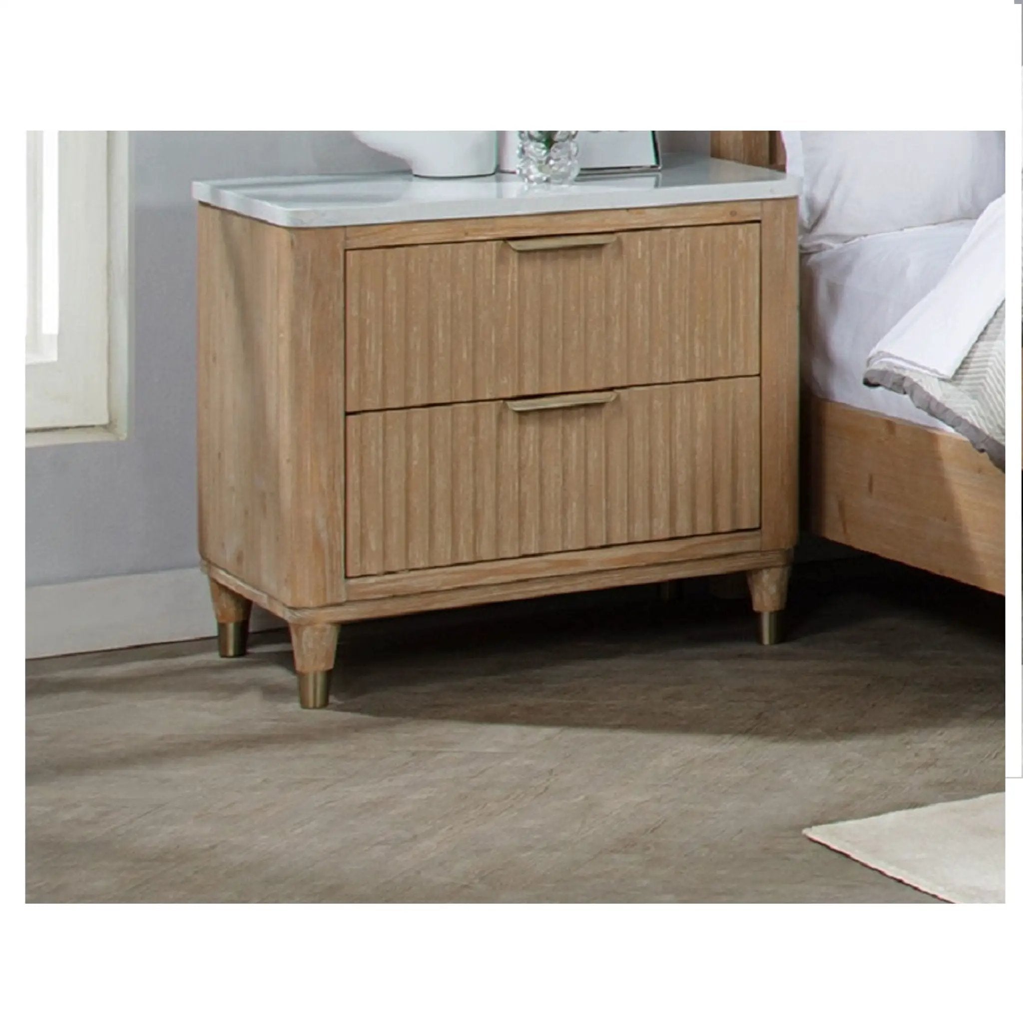 Nightstand With Accented Hardware - Natural Wood by Unique Piece Furniture