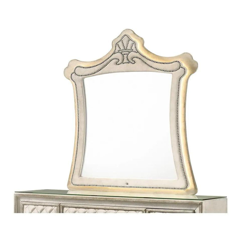 Lucienne - Mirror With LED - Beige Velvet by Unique Piece Furniture