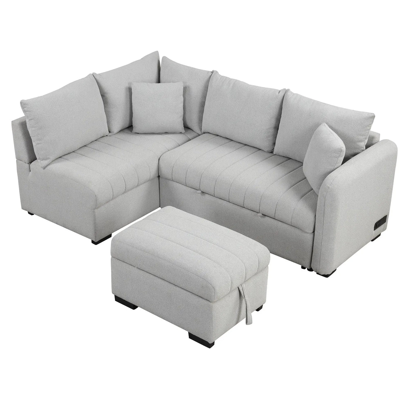 L-Shaped Sectional Pull Out Sofa Bed Sleeper Sofa With Two USB Ports, Two Power Sockets And A Movable Storage Ottoman by HouseOfZazla