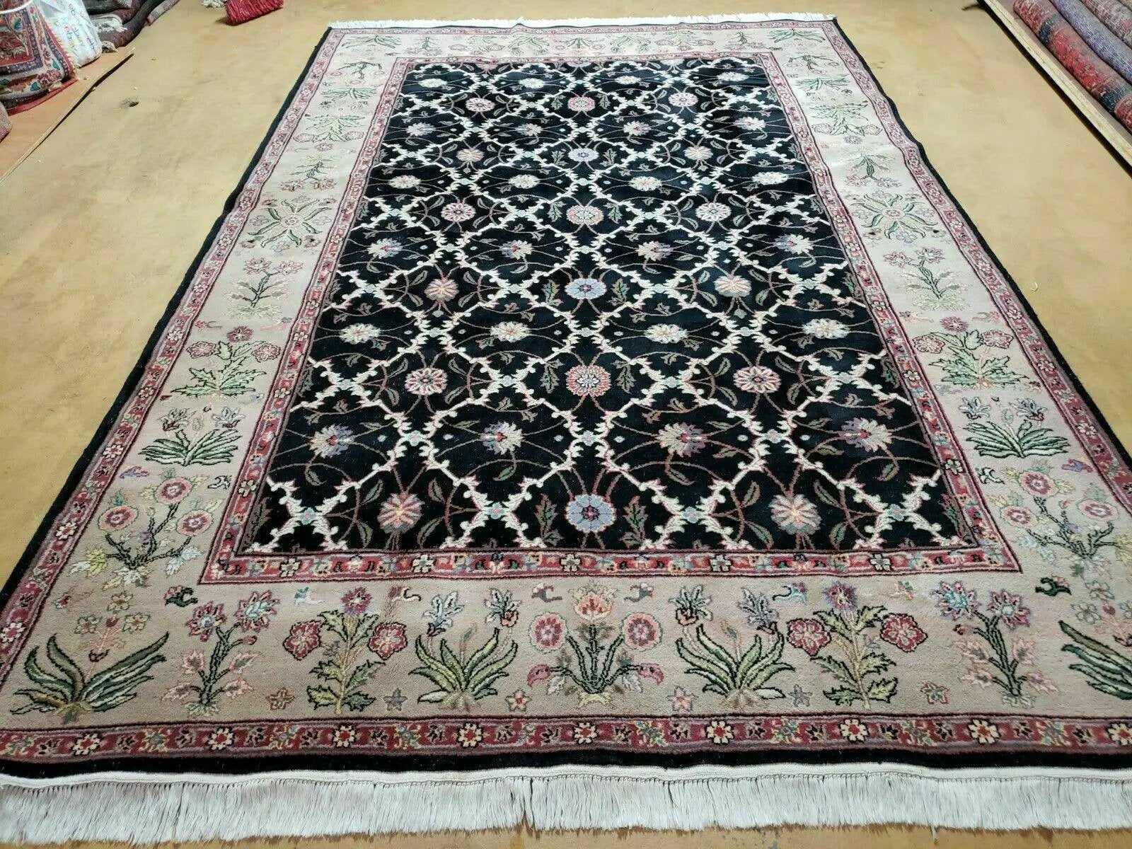6' X 9' Handmade India Floral Oriental Wool Rug Carpet Hand Knotted Nice Black by Jewel Rugs