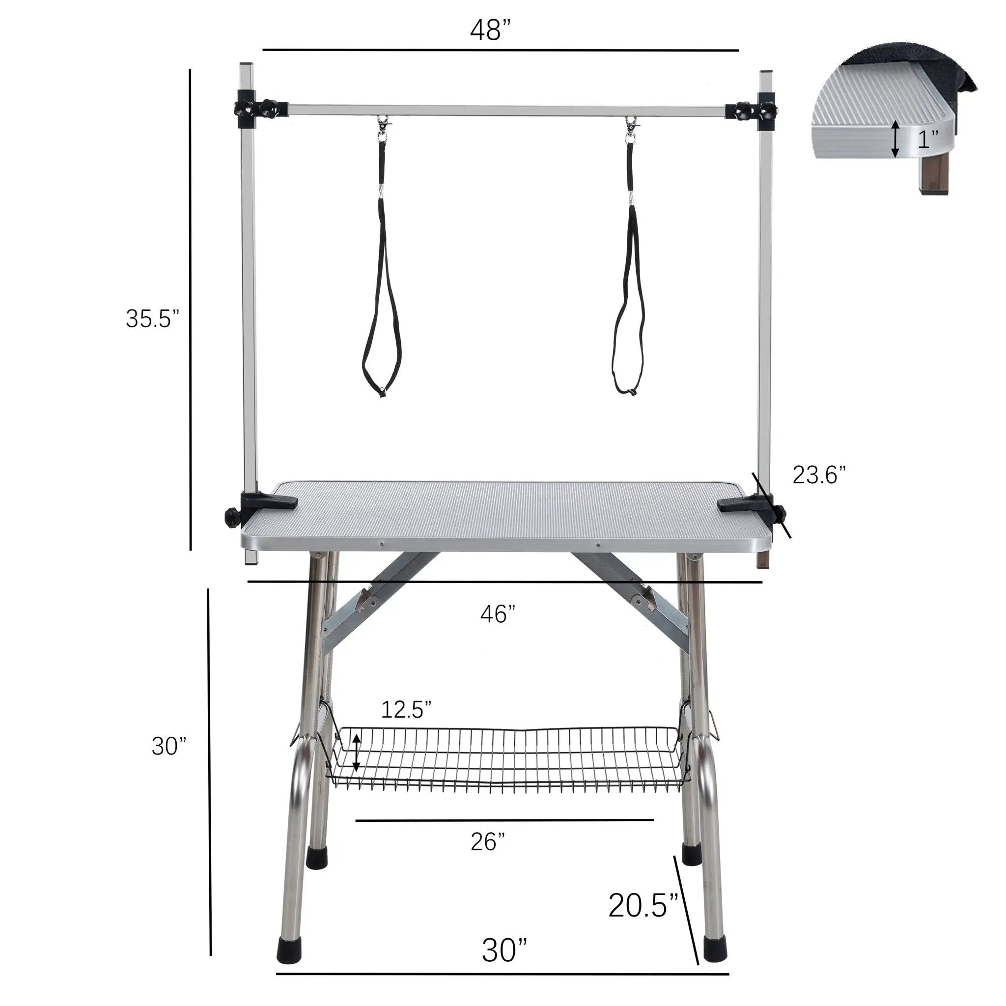 Folding Dog Pet Grooming Table Stainless Steel Frame Rubber Mat On Board With Adjustable Arm And Clamps Pet Dog Cat Grooming Table by HouseOfZazla