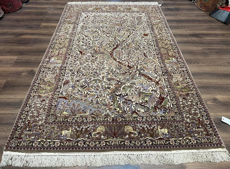 Persian Isfahan Rug 5x8 - Tree of Life, Animal Pictorials, Kork Wool & Silk by Jewel Rugs