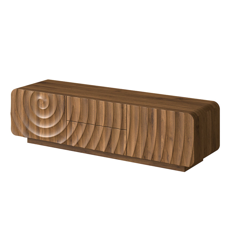 58" Spiral Wave TV Console with Storage Cabinet and 2 Drawers - Natural Finish, photo 6 of 10