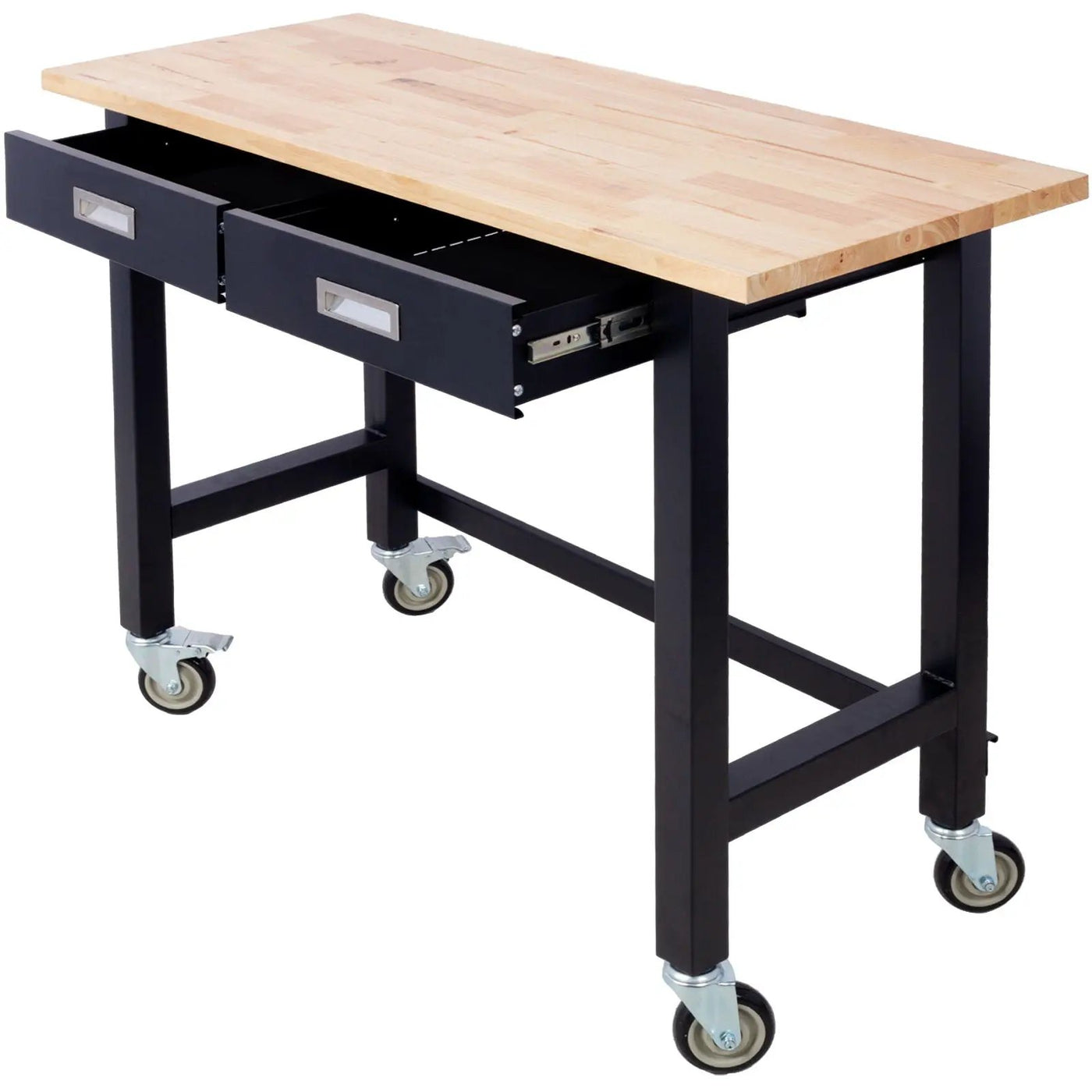 Work Bench, Workbench With Drawer Storage, Heavy Duty Bamboo Wood Work Table With Wheels For Garage Home Office by HouseOfZazla