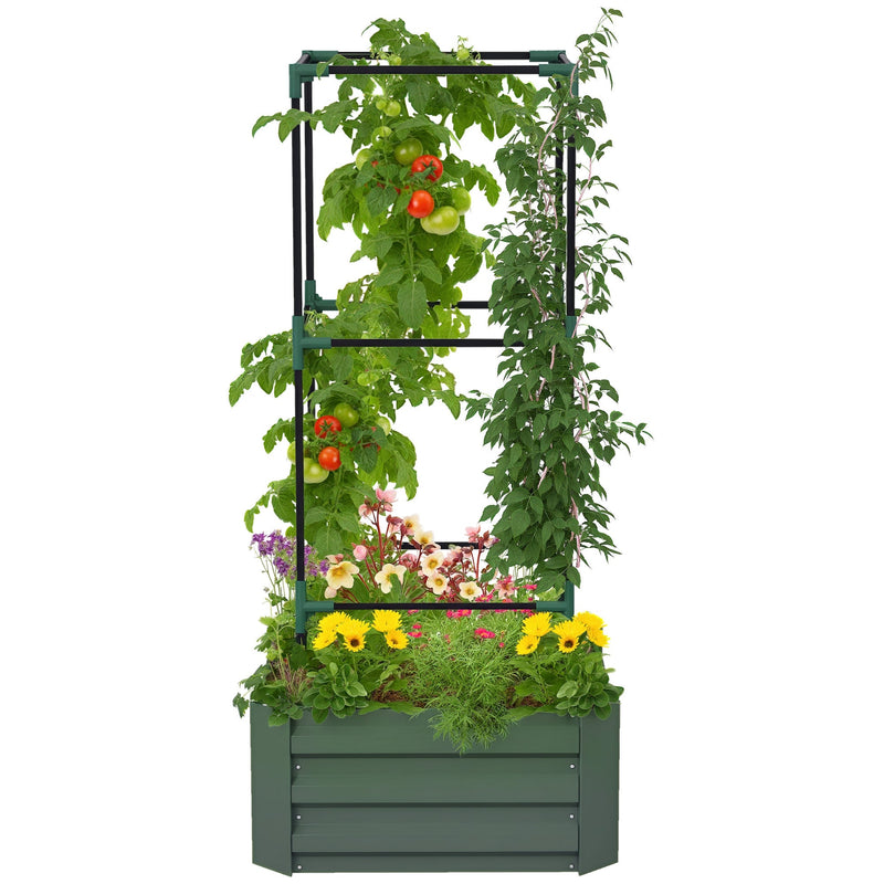 Galvanized Raised Garden Bed with Trellis - Grey Green