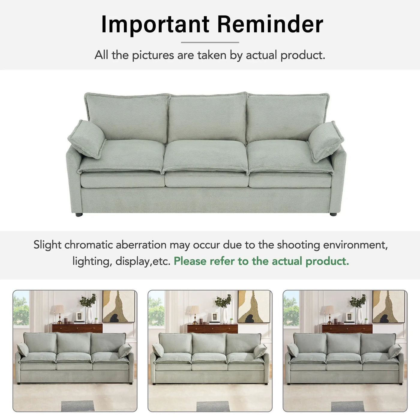 Modern 3 Seater Sofa With Side Storage Pockets For Living Room by HouseOfZazla