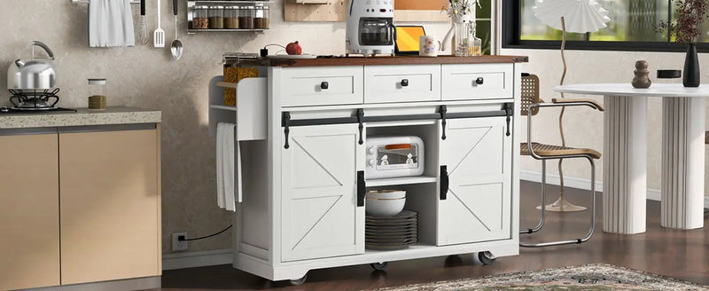 K&K 53.7" Farmhouse Kitchen Island with Power Outlet by HouseOfZazla
