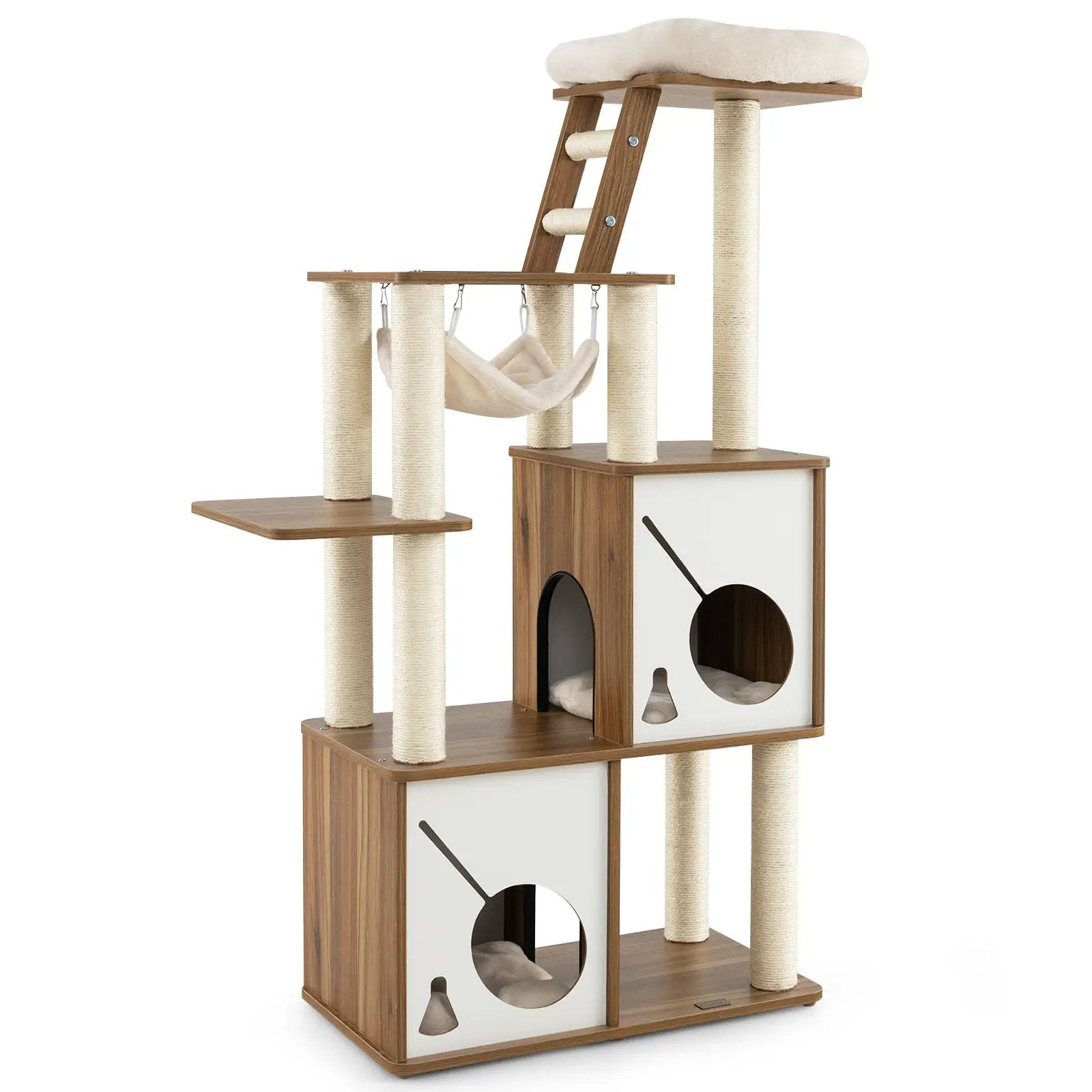 57 Inch Cat Tree Tower Multi-Level Activity Center with Scratching Posts-Natural by DirectDeals