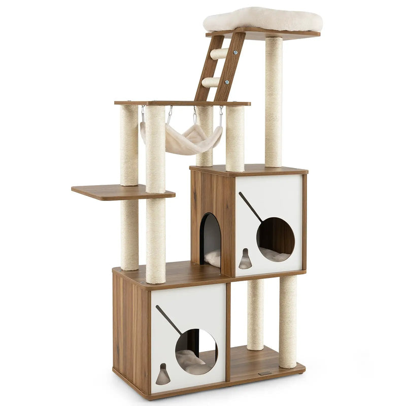 57 Inch Cat Tree Tower Multi-Level Activity Center with Scratching Posts-Natural by DirectDeals