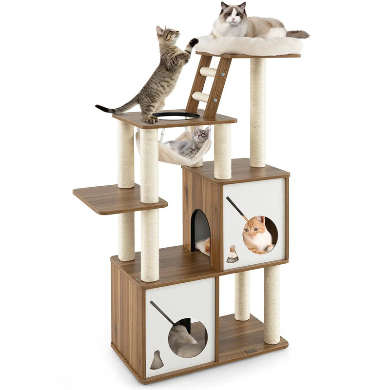 57 Inch Cat Tree Tower Multi-Level Activity Center with Scratching Posts-Natural by DirectDeals