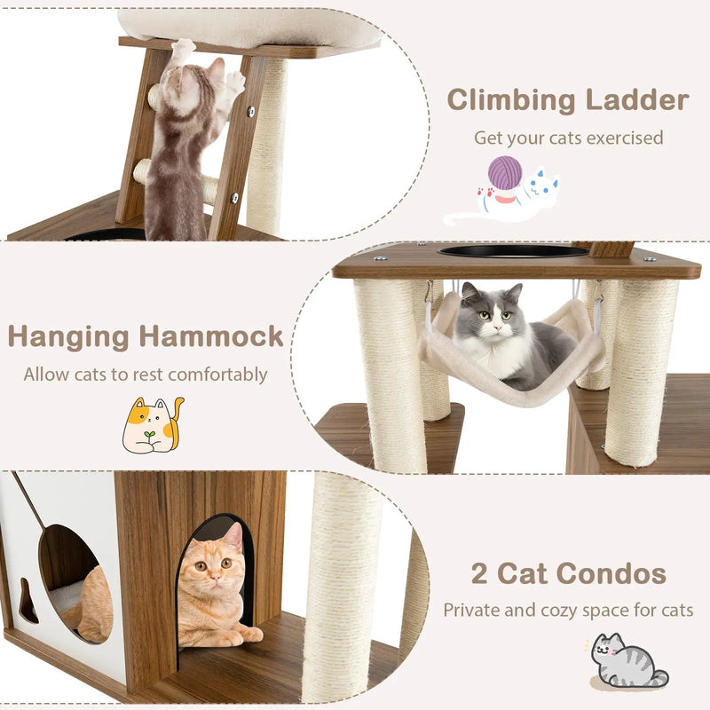 57 Inch Cat Tree Tower Multi-Level Activity Center with Scratching Posts-Natural by DirectDeals