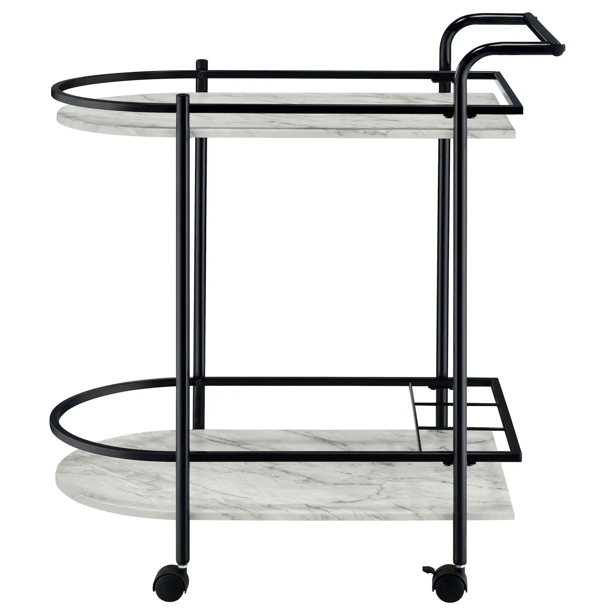 Desiree 2-tier Faux Marble Shelf Metal Bar Cart Black by Unique Piece Furniture