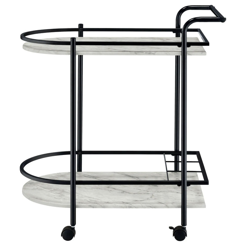 Desiree 2-tier Faux Marble Shelf Metal Bar Cart Black by Unique Piece Furniture