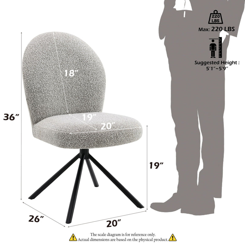 Gray Swivel Side Chair Set with Boucle Fabric - Set of 2, photo 2 of 4