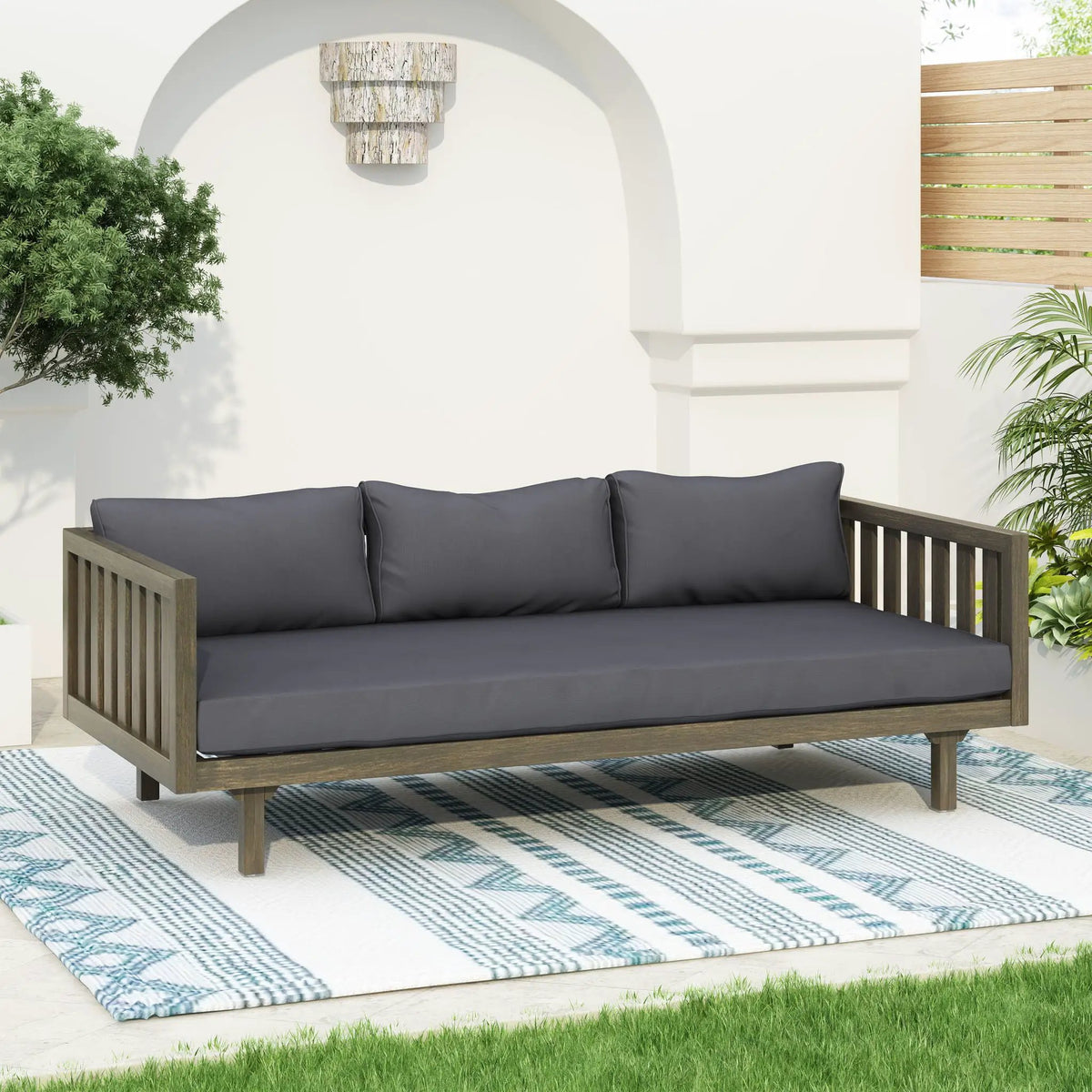Claremont 3 Seater Daybed Teak Acacia Wood Water Resistant Cushions by HouseOfZazla