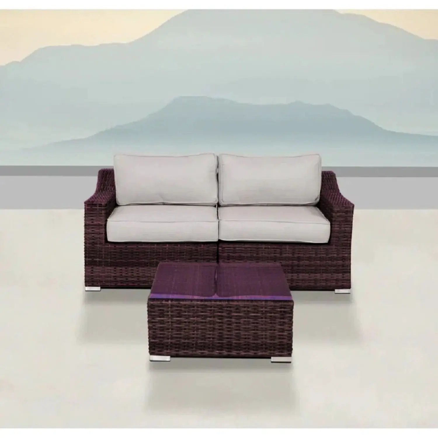 Wicker 2 Person Conversation Set, Durable Outdoor Seating With Cushions Mix - Brown Mix by Unique Piece Furniture