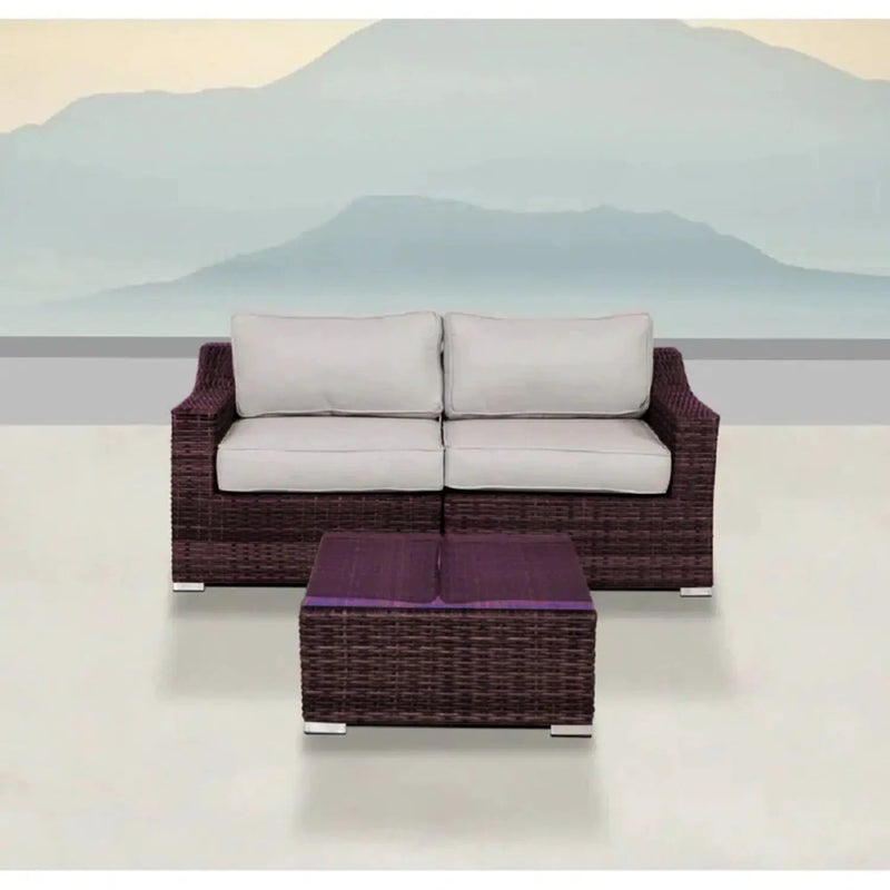 Wicker 2 Person Conversation Set, Durable Outdoor Seating With Cushions Mix - Brown Mix by Unique Piece Furniture