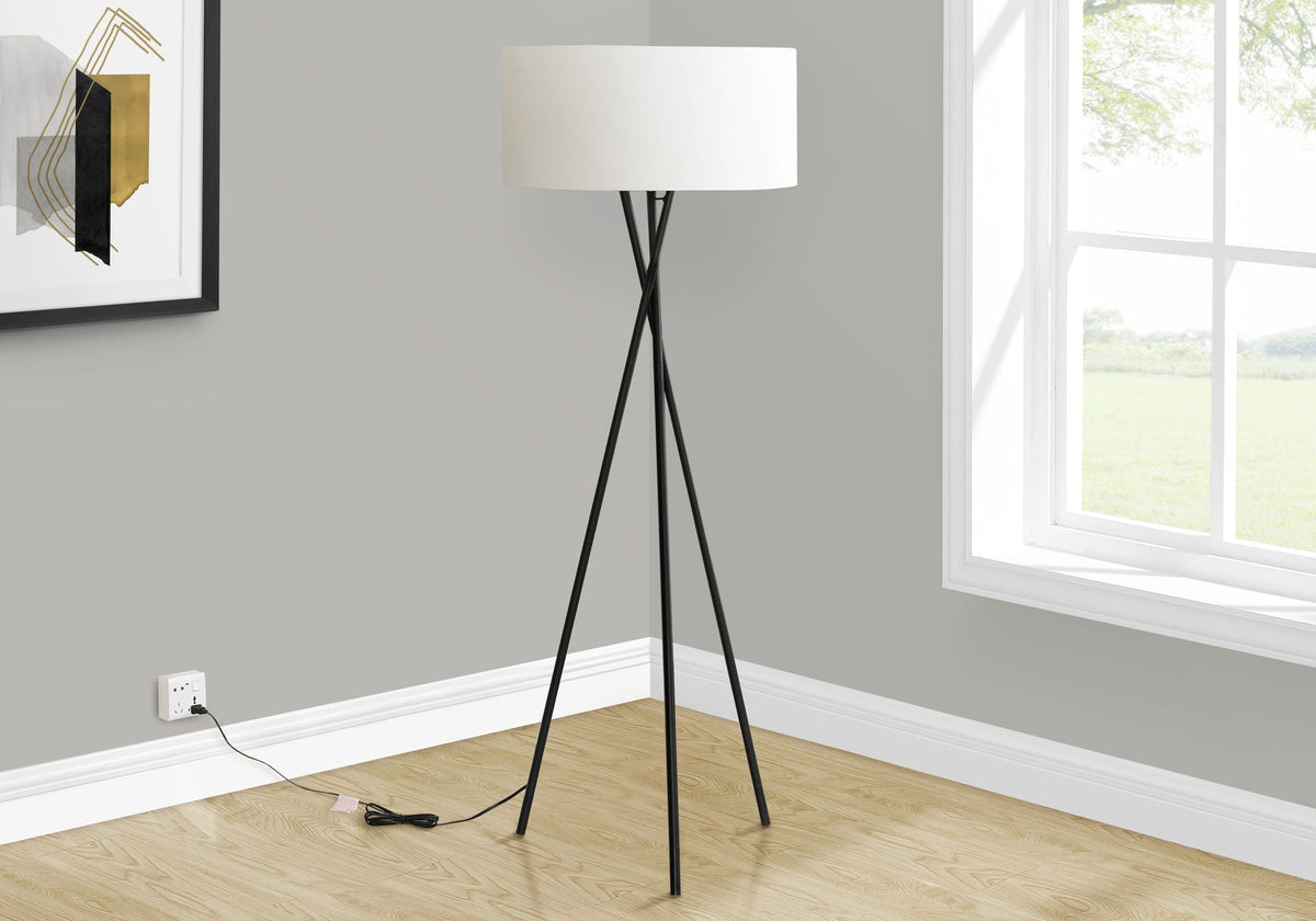 Black Metal Floor Lamp with Ivory Fabric Shade and 3-Way Lighting - Black, photo 2 of 4