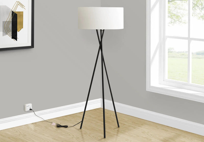 8th Street Black Metal Floor Lamp with Ivory Fabric Shade by HouseOfZazla