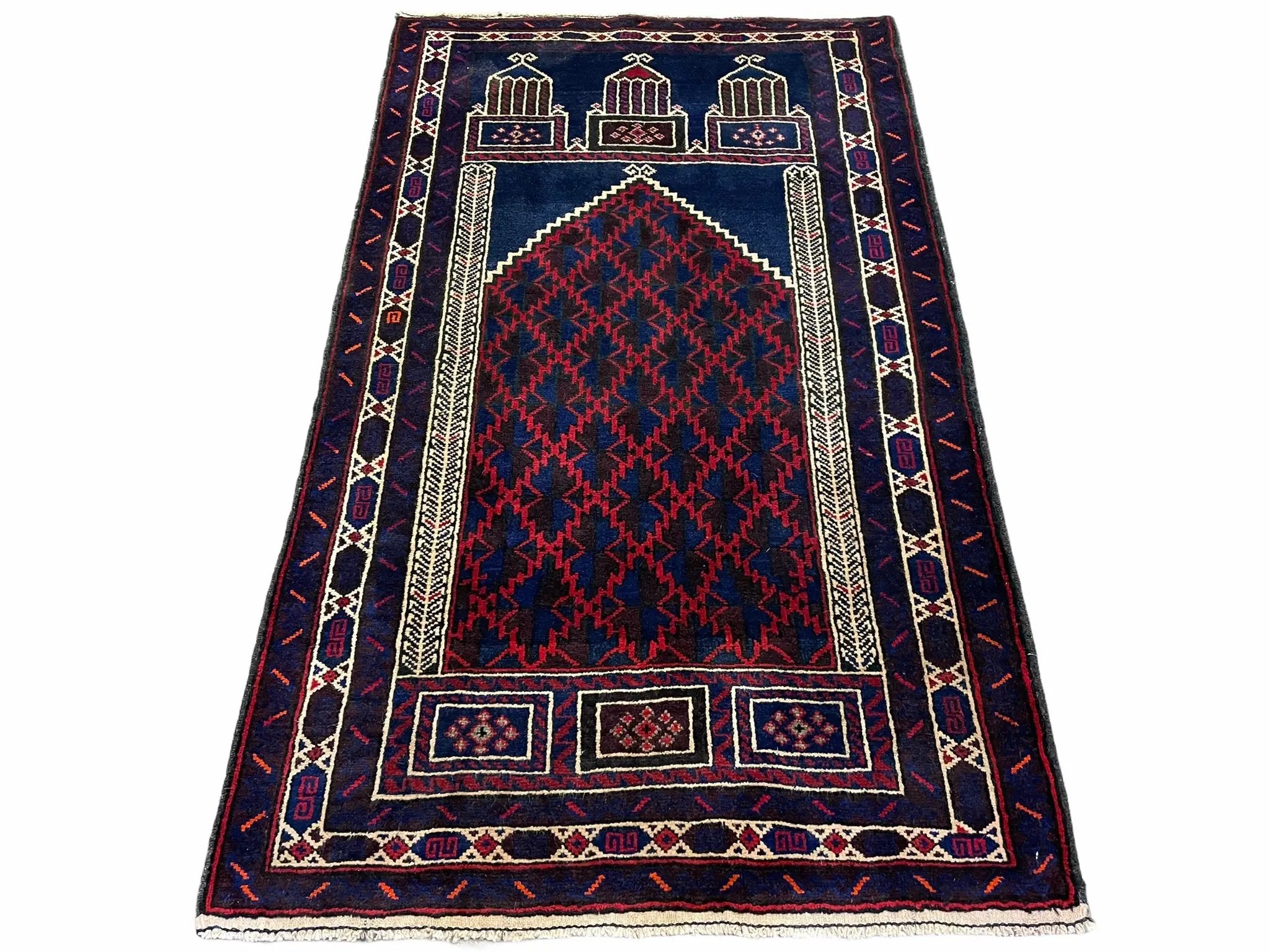 3x5 Vintage Handmade Tribal Wool Rug Balouchi Prayer Rug Afghan Rug Red Blue Wow by Jewel Rugs