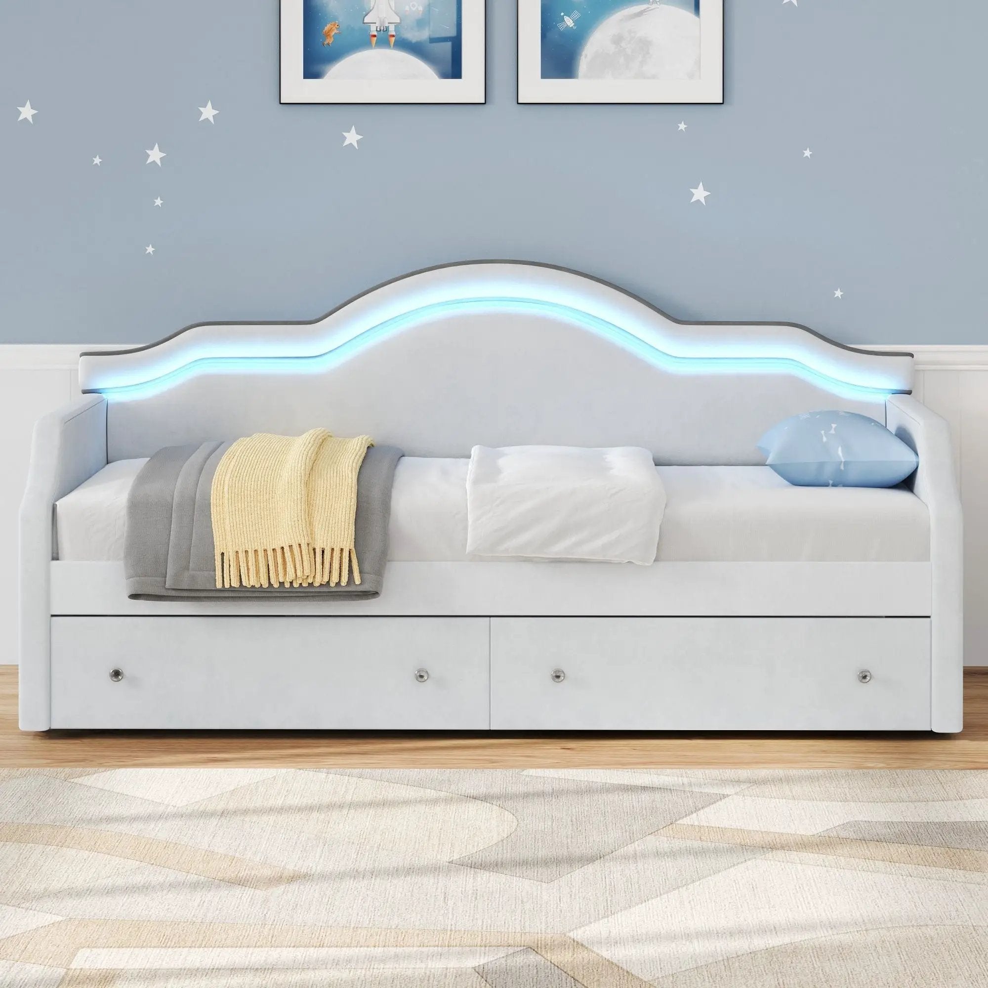 Upholstered Daybed With LED Lights And 2 Drawersme by HouseOfZazla