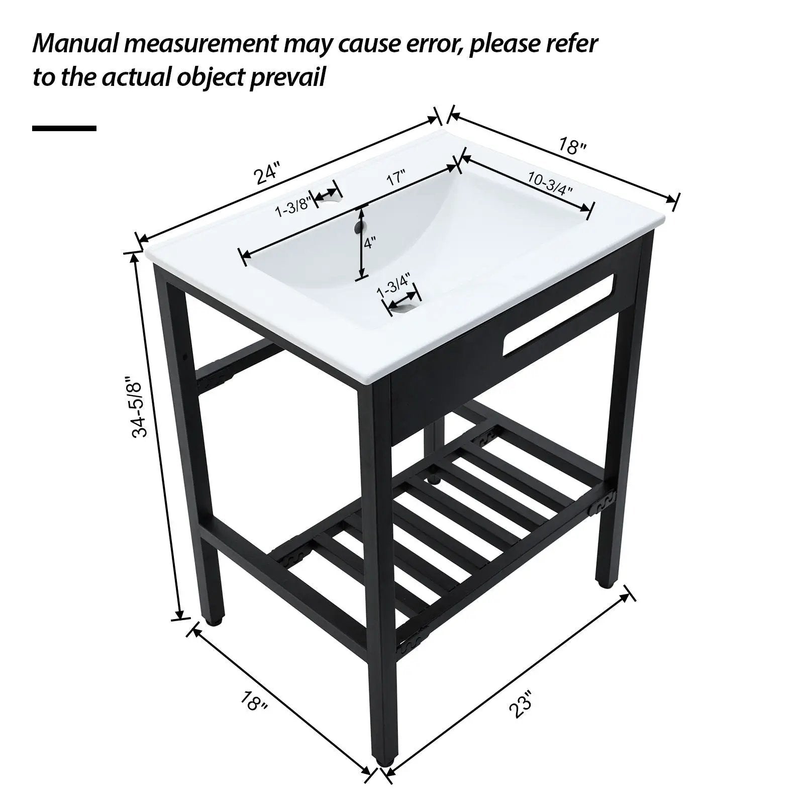 Console Sink With Legs, 24" X 18", Durable Porcela With Frame - White / Black by HouseOfZazla