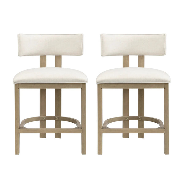 26" Counter Height Bar Stool, Upholstered Counter Stools (Set of 2) - Light Ash + Beige
