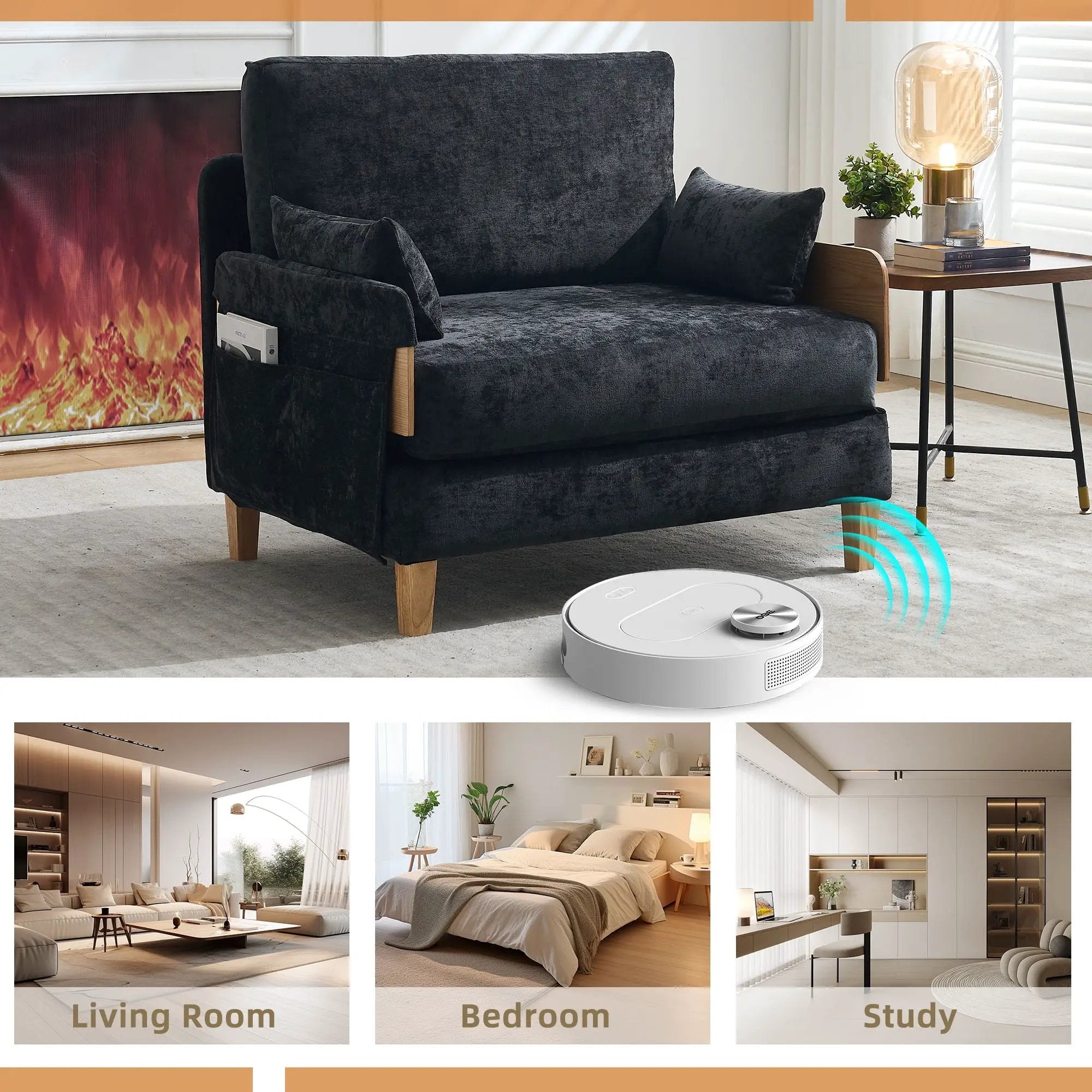 Mid Century Modern Foldable Sofa Bed, 3 In 1 Convertible Sleeper With 3 Pillows by Unique Piece Furniture