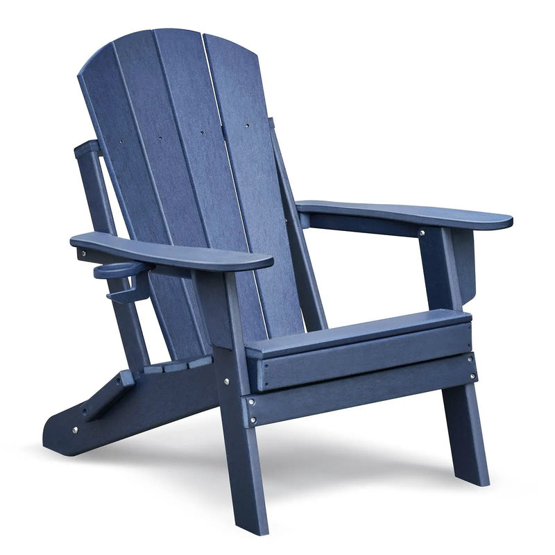 Folding Outdoor Adirondack Chair For Relaxing, Hdpe All-Weather Fire Pit Chair, Patio Lawn Chair For Outside Deck Garden Backyardf Balcony - Navy Blue by HouseOfZazla