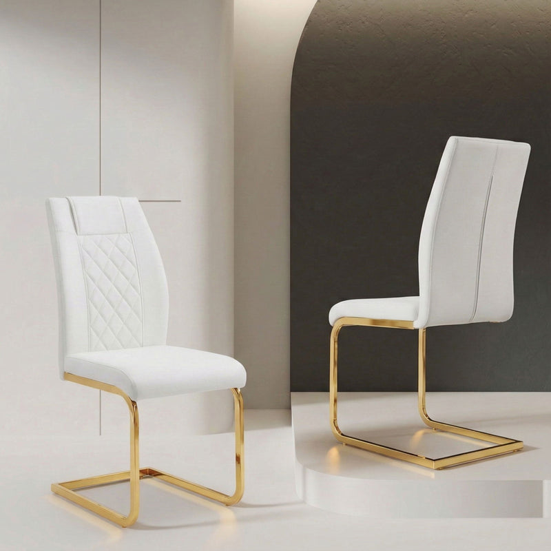 High Back Dining Chairs For Dining & Kitchen Room (Set of 4) - Golden / White by HouseOfZazla