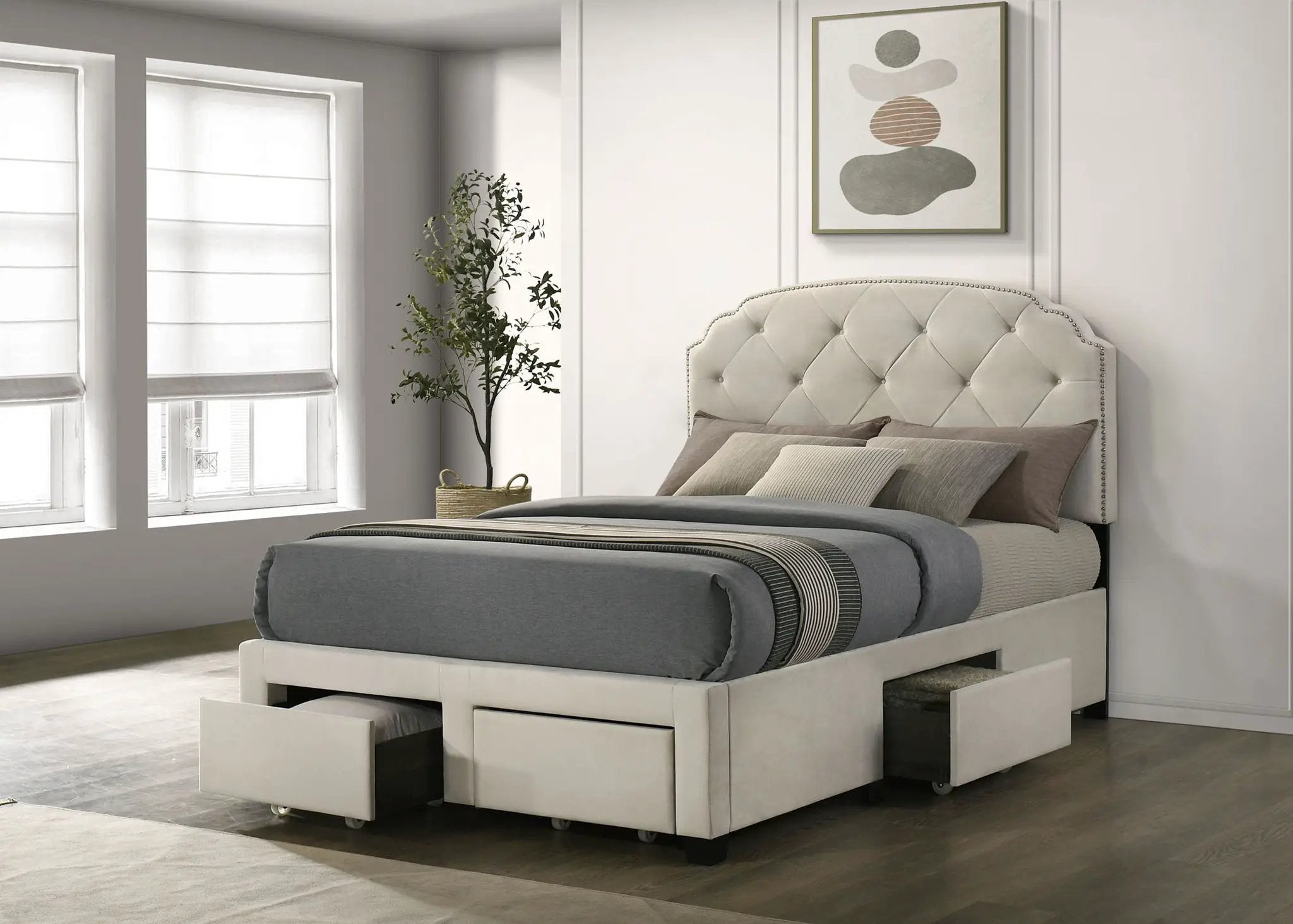 Marianna 4-drawer Upholstered Full Storage Bed Cream by Unique Piece Furniture