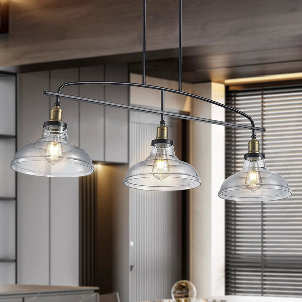 Industrial 3-Light Pendant Chandelier with Clear Glass Shades