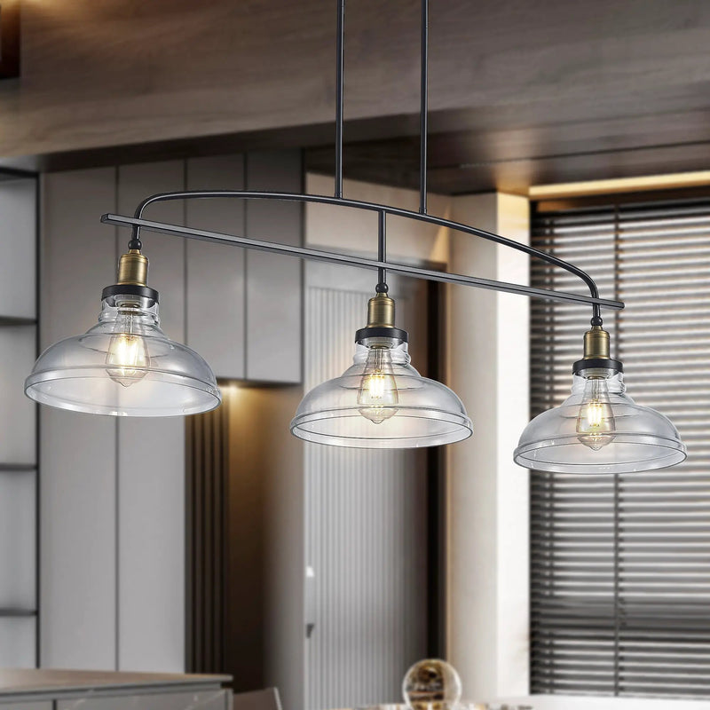 Industrial 3-Light Pendant Chandelier with Clear Glass Shades by HouseOfZazla