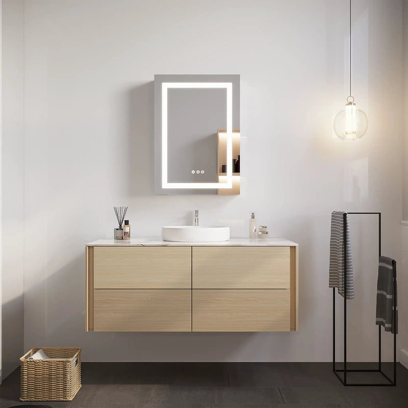 Bathroom Medicine Cabinet With LED Mirror, Anti-Fog, Waterproof, 3000K~6000K Single Door Lighted Bathroom Cabinet With Touch Swich by Unique Piece Furniture