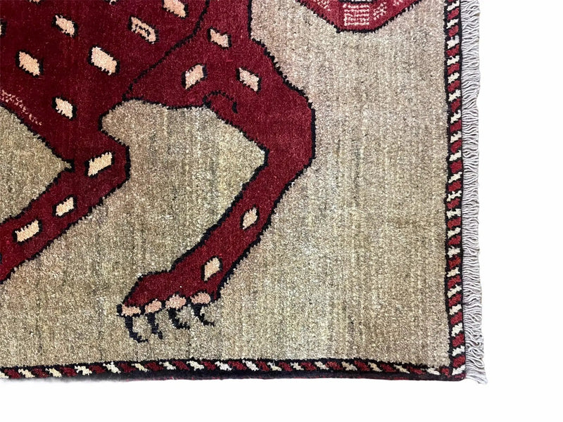 3 X 5 Handmade Hand-Knotteed New Vintage Rug Quality Wool Leopard Burgundy Beige by Jewel Rugs