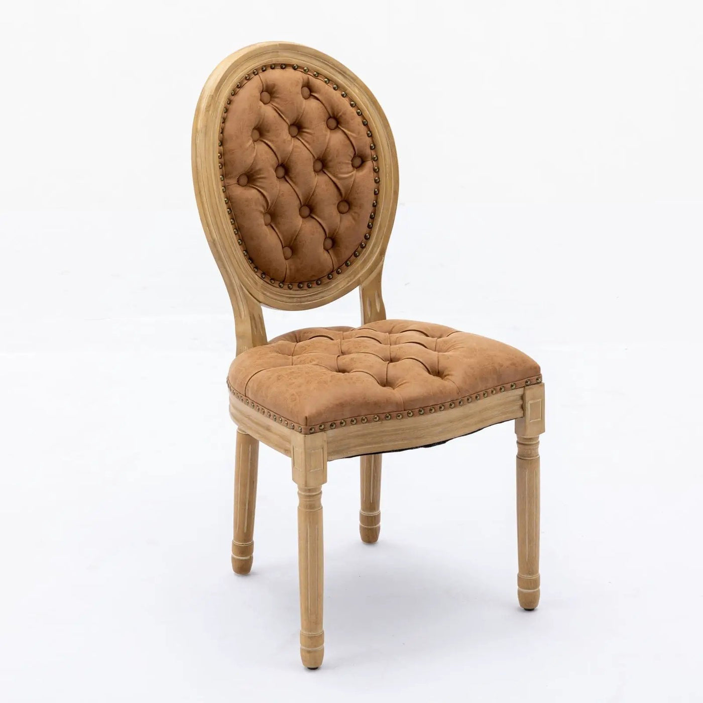French Style Solid Wood Frame Antique Painting, Hand-Pulled Buckle Decoration Artificial Dining Chair With Nailhead Trim, Wood Legs by HouseOfZazla
