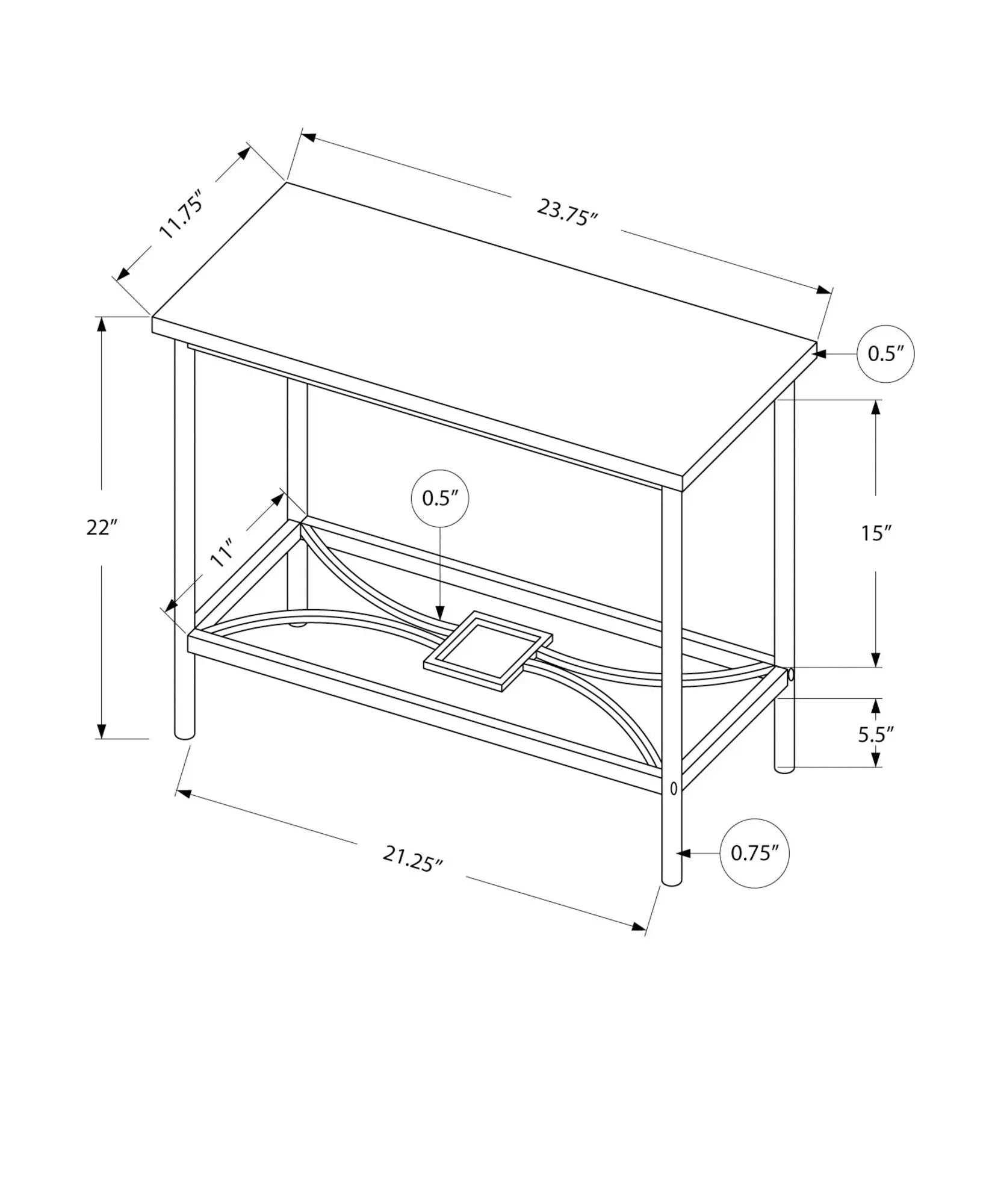 Accent Side Table, Narrow, Small, 2 Tier, Elegant Design by Unique Piece Furniture