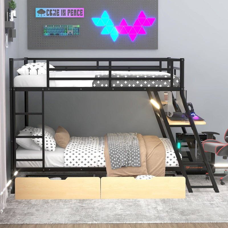 Full Size Bunk Bed with Built-In Desk, Light & 2 Drawers - Black, photo 6 of 20