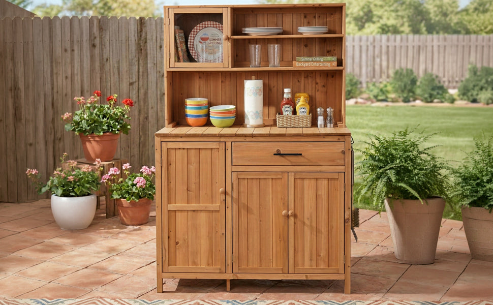 TOPAMX Potting Bench with Hutch, Solid Fir Wood Garden Workstation by HouseOfZazla