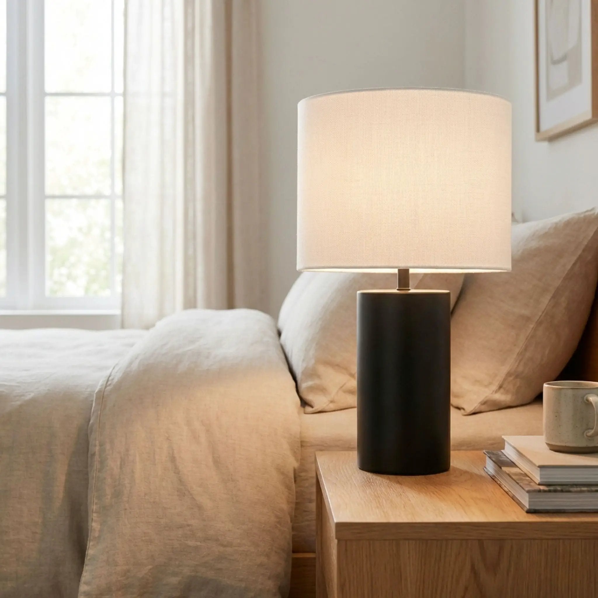 Aura - Table Lamp With On / Off Switch Block Base - Black / White by Unique Piece Furniture