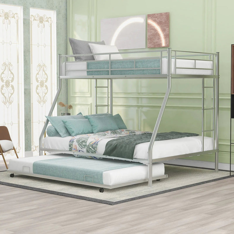Bunk Bed With Steel Frame And Trundle, 2 Side Ladders by Unique Piece Furniture