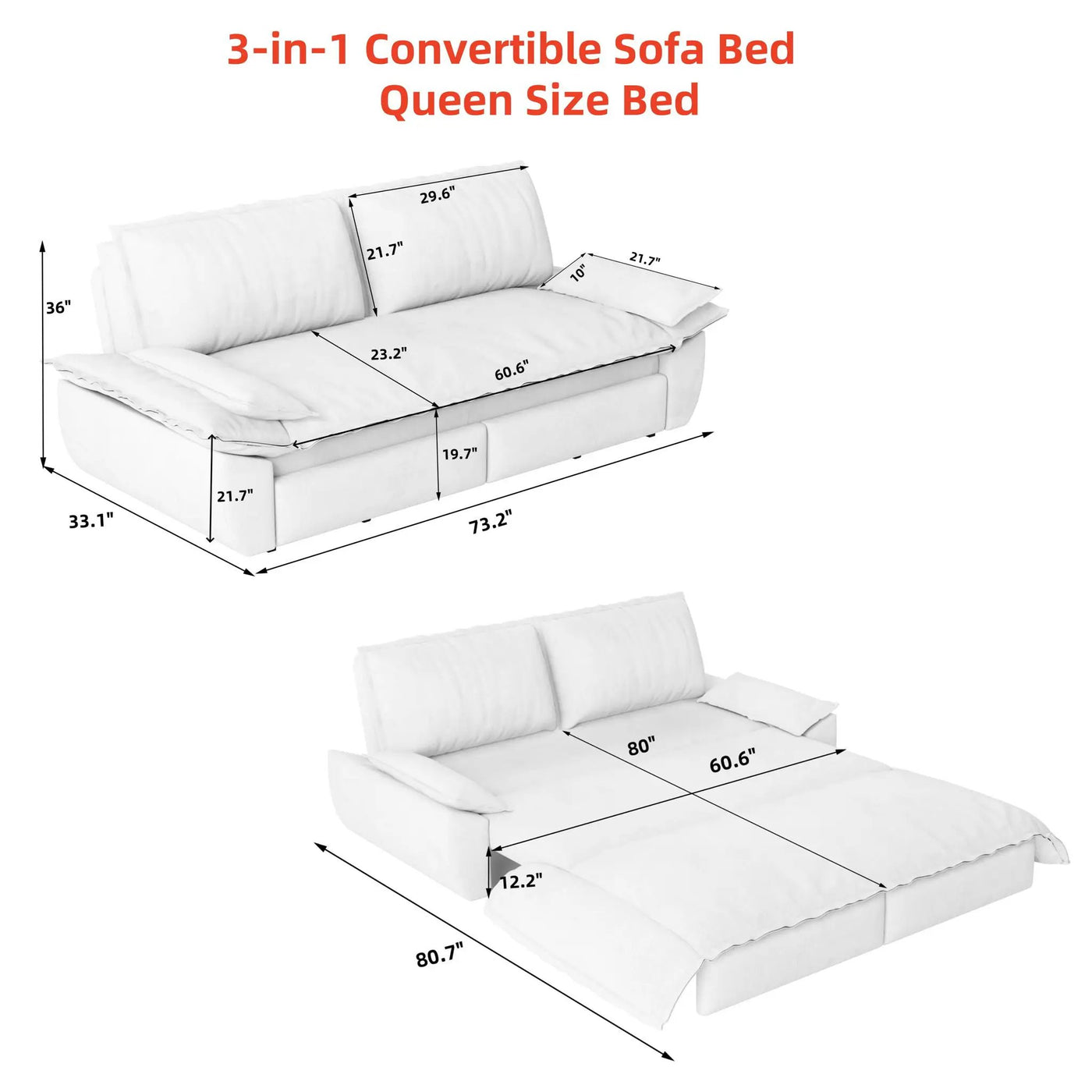 Queen Pull Out Sofa Bed, 3 In 1 Convertible Sleeper Sofa by HouseOfZazla